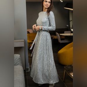 Daniella Faye Maxi dress NEW, XS silver